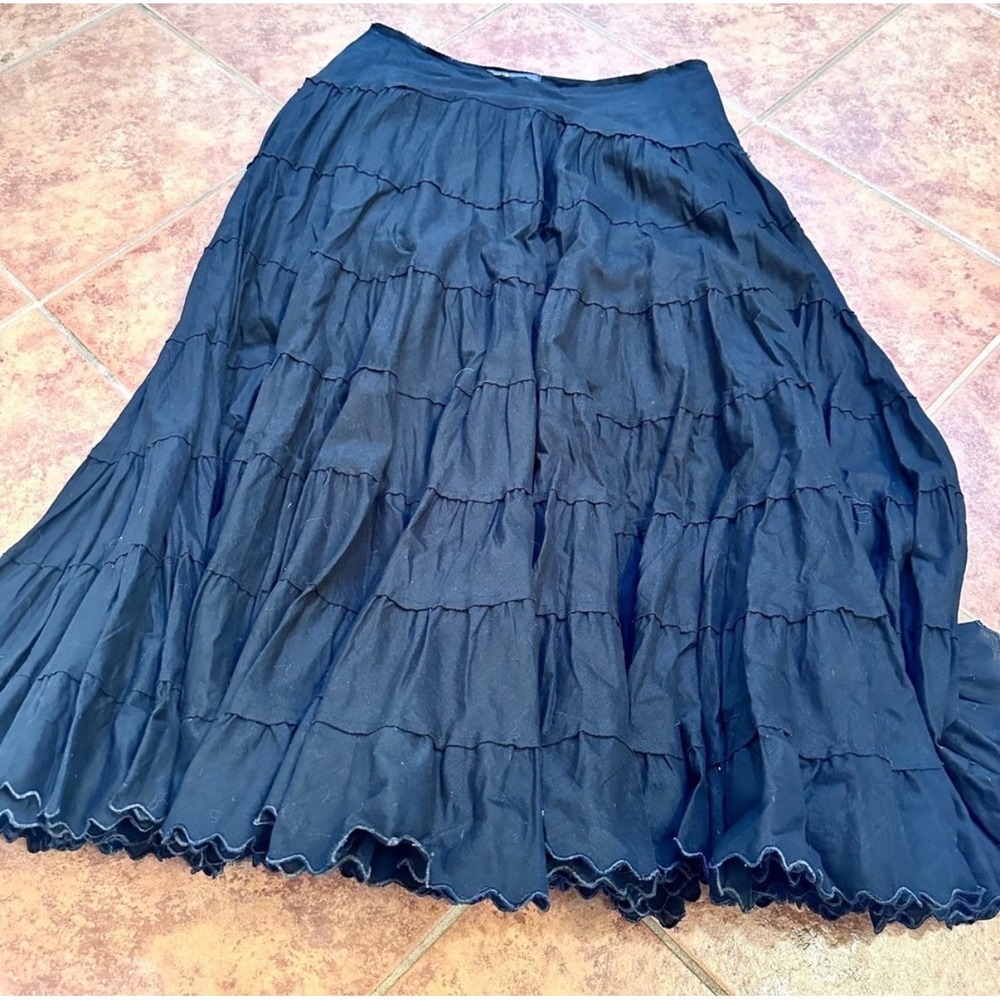 Vintage Boho Western Prairie Cowgirl Tiered Maxi Skirt Women L Black